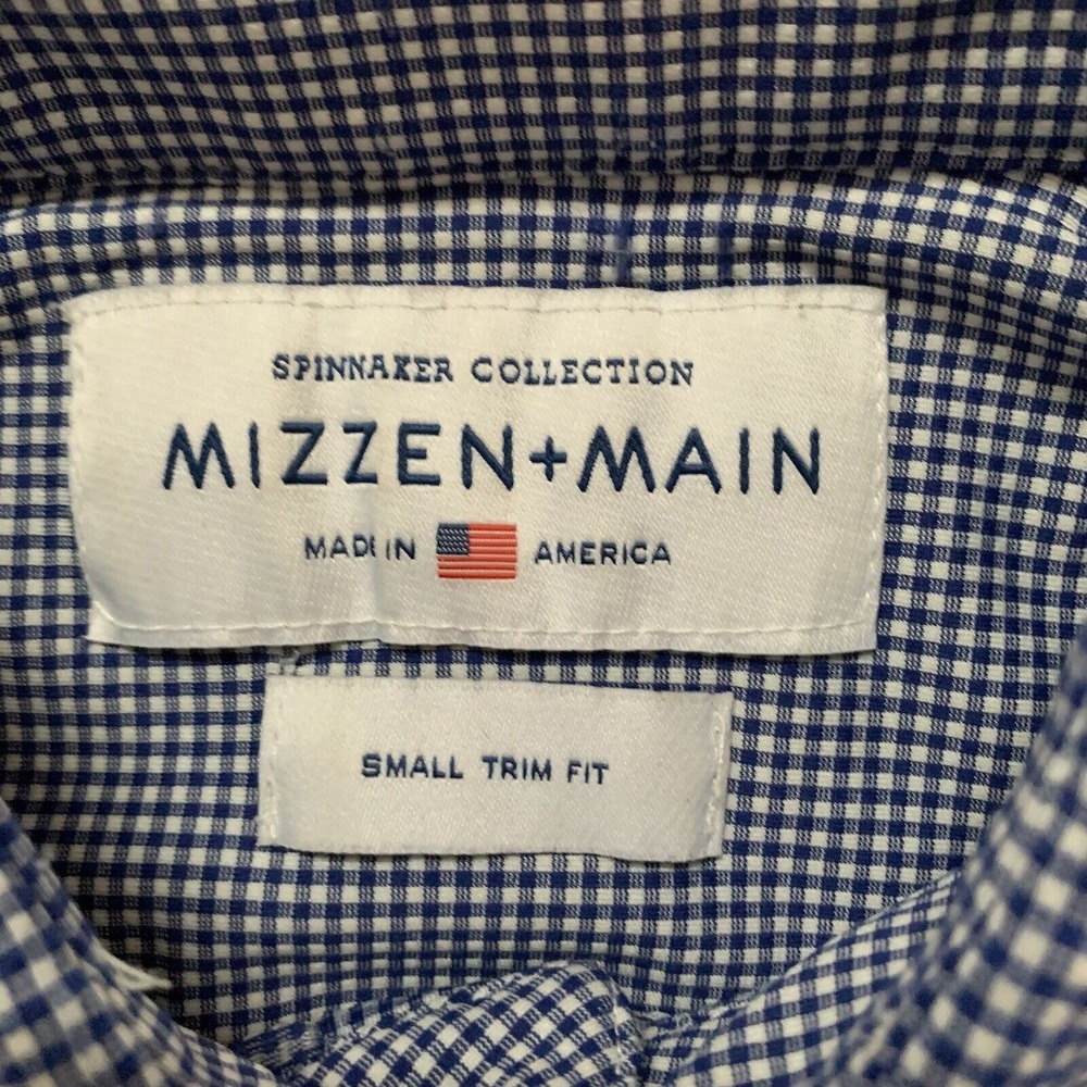 Mizzen + Main Checked Blue Button Up Spinnaker Trim Fit Performance Small - Picture 3 of 8